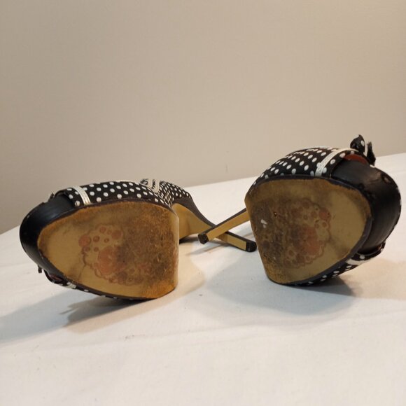 NOT RATED FABRIC PEEP TOE HIGH HEELS POLKA DOT BLUE WHITE WOMEN SIZE 10 - Picture 7 of 8